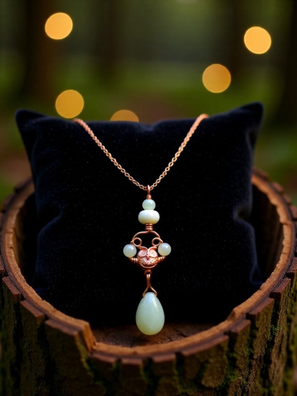 Handcrafted! Intricate OOAK Owl Jade Pendant Necklace - Seafoam Nile Mint Green